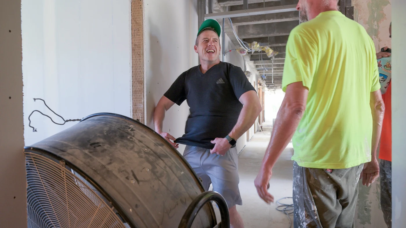 Ben Campbell on site inside Wake Island facility renovation corridor
